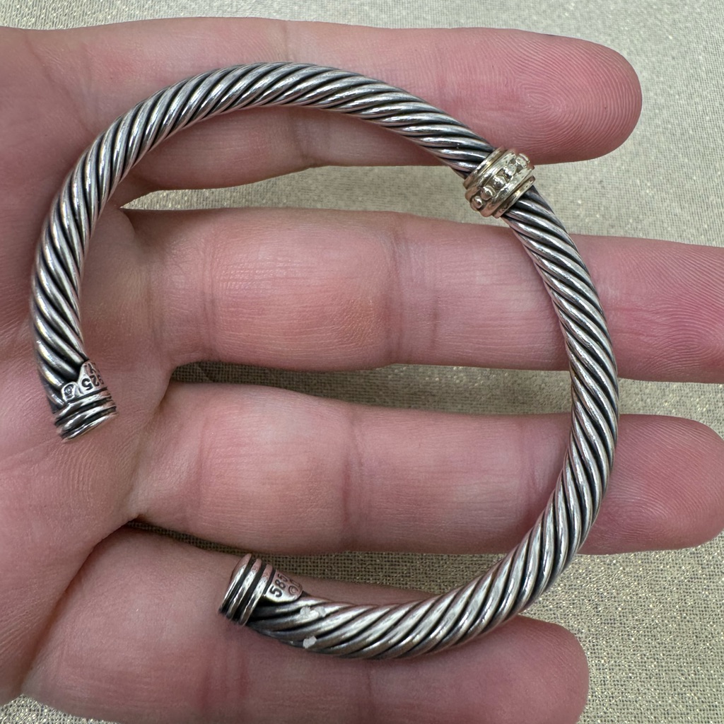 David Yurman Sterling Silver And 14k Solid Yellow Gold Twisted Cuff Bracelet